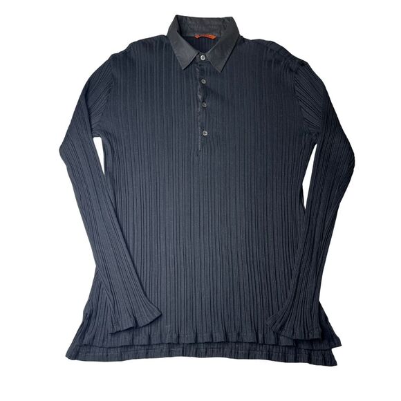 2-22 BARENA Men's Top Stretch Pleated 97% Cotton Black Large